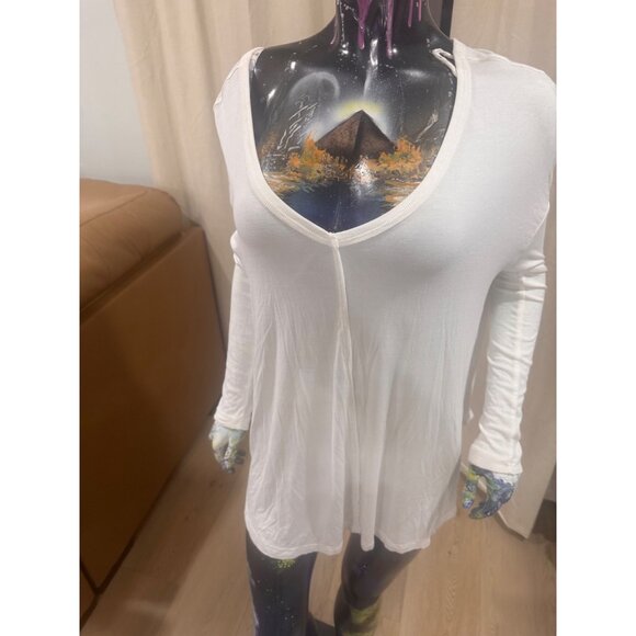 Free People Optic White Long Sleeve V-Neck Tunic Top Womens Size S - Picture 1 of 9
